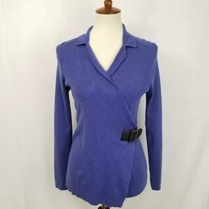 Nic + Zoe purple blue wrap belted sweater v neck collar